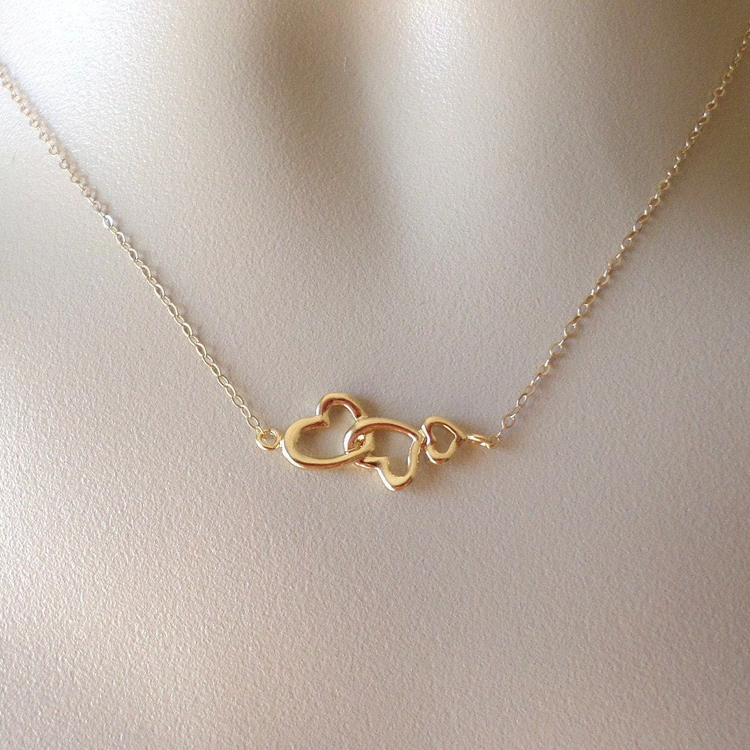 Gold Plated Triple Layered Heart Necklace Set
