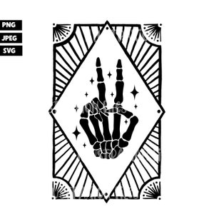 Vredesteken skelet | PNG | SVG | JPG | Skelethand | Gotisch | T-shirtontwerp | Trending ontwerp | Tarotkaartontwerp | Digitale download