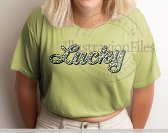 Lucky PNG | Design fofo | Estampa de leopardo verde | Design do dia de São Patrício | Trevo verde | Trevo da sorte | Moletom | Download digital fofo