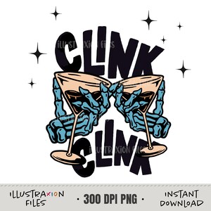 Clink Clink, png | Jongensavond | Skelet | Martini | Drink Up-shirt | Grappig | Viering | Vrijgezellenfeest | Oudejaarsavond | Digitale download