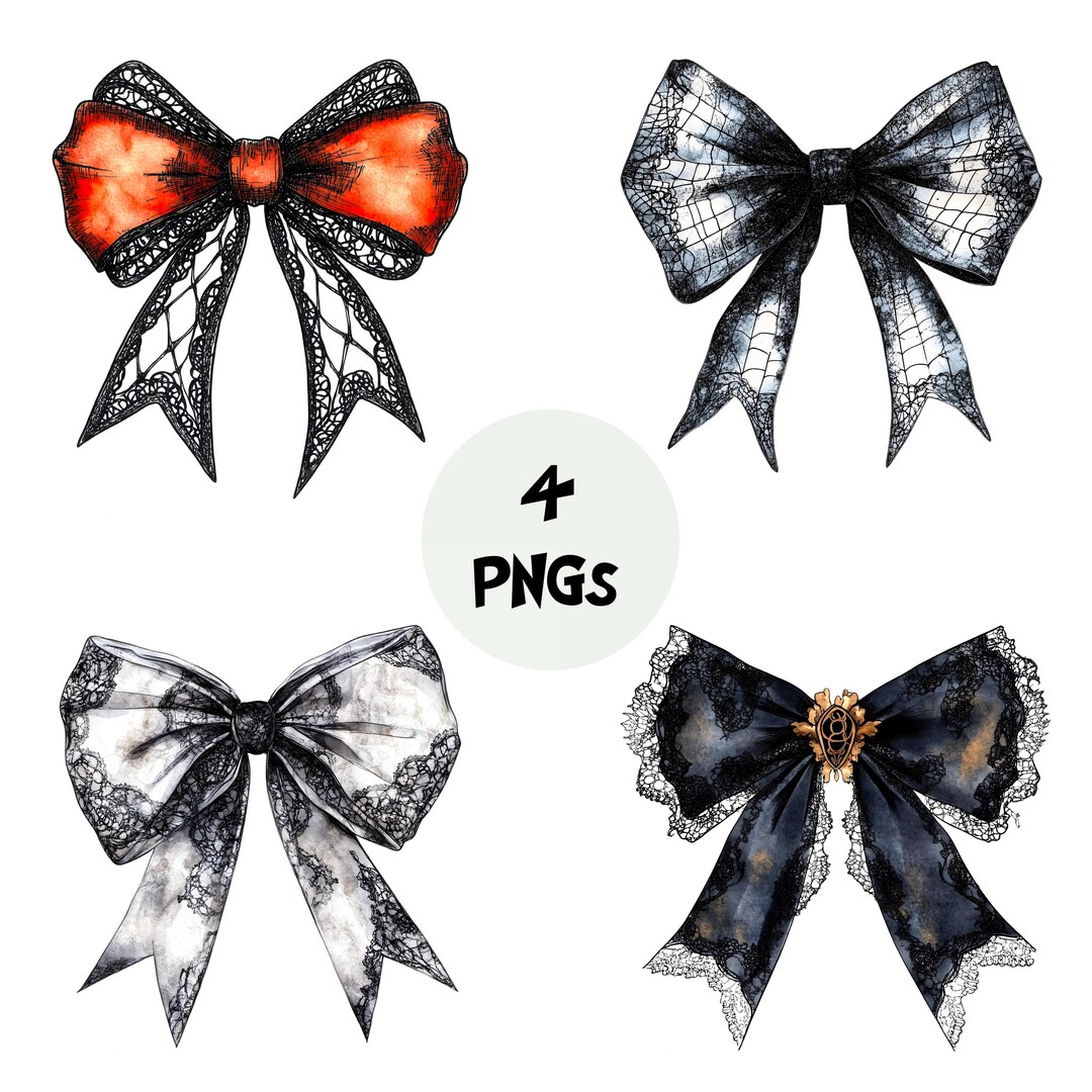 4 Halloween Coquette Bows | PNG | Gothic | Preppy Bow | Spooky Season ...