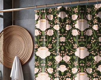 Botanical Moody Print Shower Curtain Retro Flowers Dark Academia Black Modern Floral Pattern William Morris Bathroom Accessories Gift