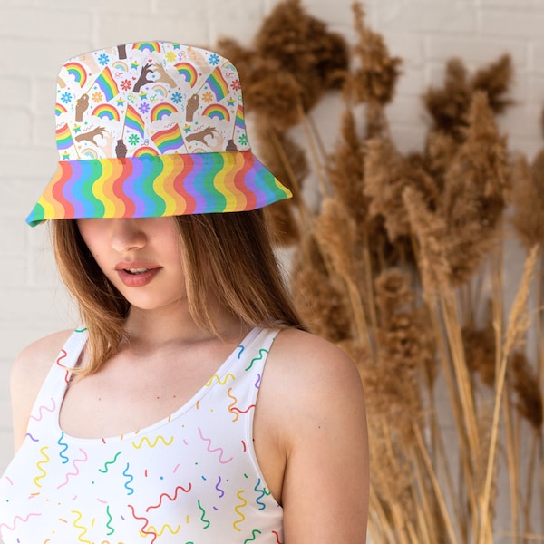 Gay Gifts, Gay Pride Gift Bucket Hat, LGBTQIA Pride Outfit Ideas, Rainbow Bucket Hat, Pride Month, Pride Hat, Coming Out Gifts, Queer Gifts