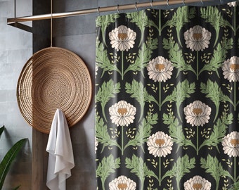 Botanical Moody Print Shower Curtain Retro Flowers Dark Academia Bathroom Accessories Black Bathroom Accessories Modern Floral Patterns Gift