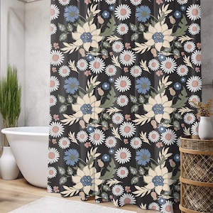 Botanical Print Moody Shower Curtain William Morris Retro Flowers Dark Academia Black Modern Floral Pattern Bathroom Accessories Gift