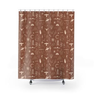 christmas gift, western bath curtain gift for family, nature lover new home gift wild west cowboy cowgirl rustic bath shower decor scenic stylish desert decor housewarming present, cactus desert horse mountain snake shower tub curtain bull head