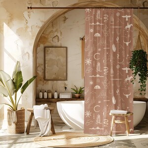 christmas gift, western bath curtain gift for family, nature lover new home gift wild west cowboy cowgirl rustic bath shower decor scenic stylish desert decor housewarming present, cactus desert horse mountain snake shower tub curtain bull head