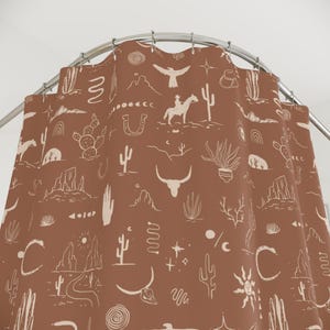 christmas gift, western bath curtain gift for family, nature lover new home gift wild west cowboy cowgirl rustic bath shower decor scenic stylish desert decor housewarming present, cactus desert horse mountain snake shower tub curtain bull head