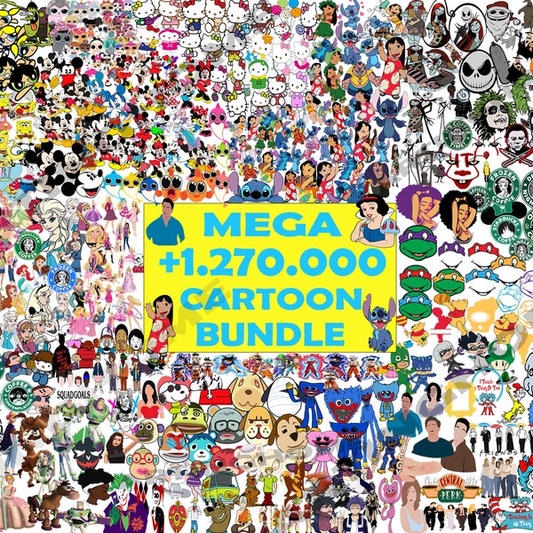 1.270.000+ Mega Cartoon Svg-bundel, Cartoon Mega Png, silhouet, Cricut, stripfiguren Mega-bundel Svg, Giga Cartoon-bundel