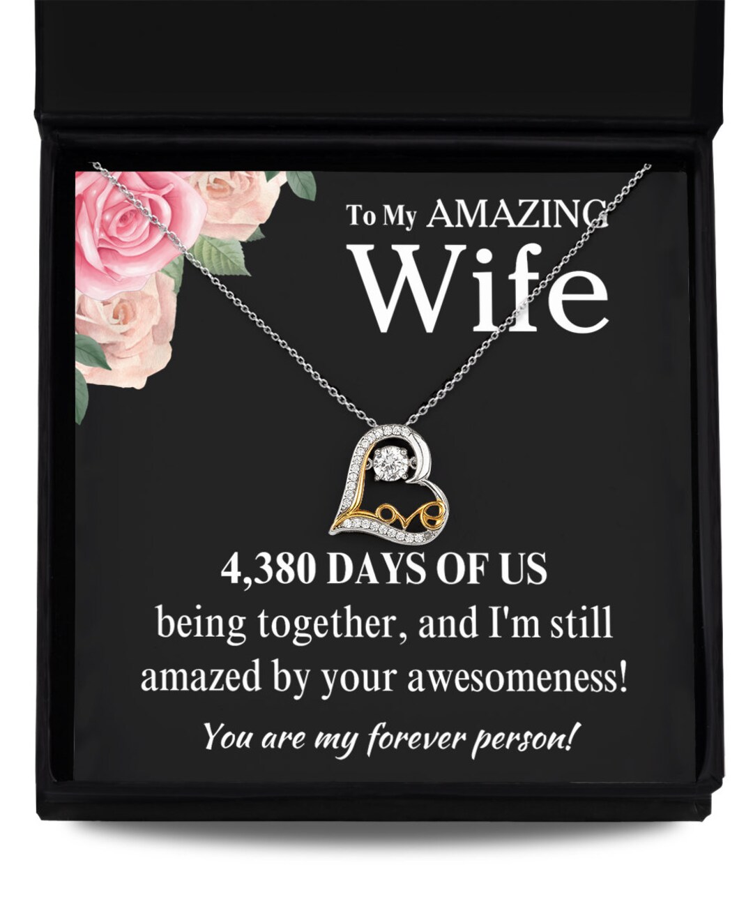 Sentimental 12th Anniversary Message Card With Necklace for Wife, Valentine Gift for Her From