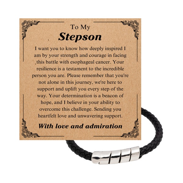 Encouragement message card for stepson with men bracelet, esophageal cancer awareness gift, from stepdaughter to stepson