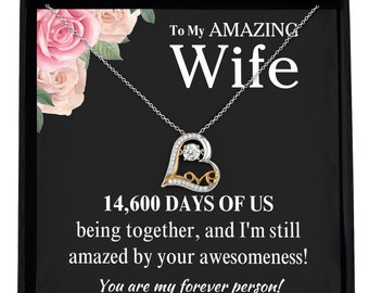 Sentimental 40th anniversary message card with necklace for wife, valentine gift for her from husband, fortieth anniversary gifts
