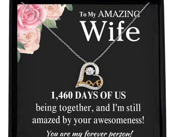 Sentimental 4th anniversary message card with necklace for wife, valentine gift for her from husband, fourth anniversary gifts