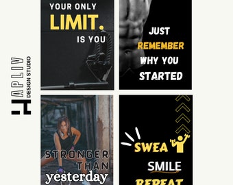 Set of 4 Gym Posters - Fitness Wall Art - Digital Download - Inspirational Quotes - Gym Decor - Workout Motivation