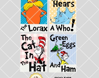 Dr Seuss Lorax, Sam I am, Cat in the Hat, Horton hears a who PNG- Instant Download
