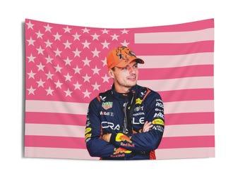 Max Verstappen Pink American Flag Tapestry, aesthetic room decor, funny room decor, max verstappen gift