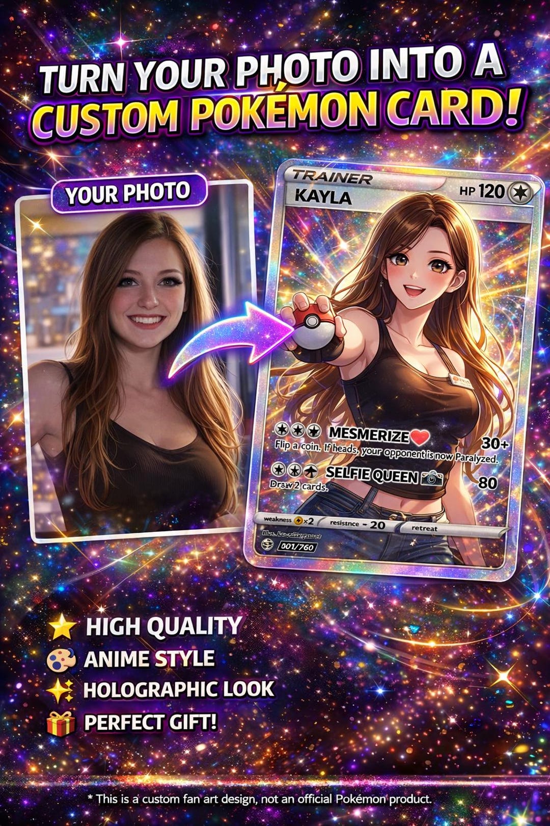 Custom Pokemon Style Card From Your Photo – Personalized Anime Trainer ...