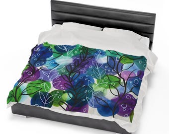 Manta de terciopelo: diseño floral abstracto, obra de arte original