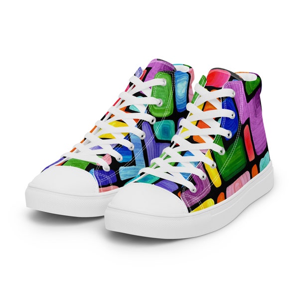 Pop Art-Inspired Color Block Canvas High Top Sneakers for Women featuring original art