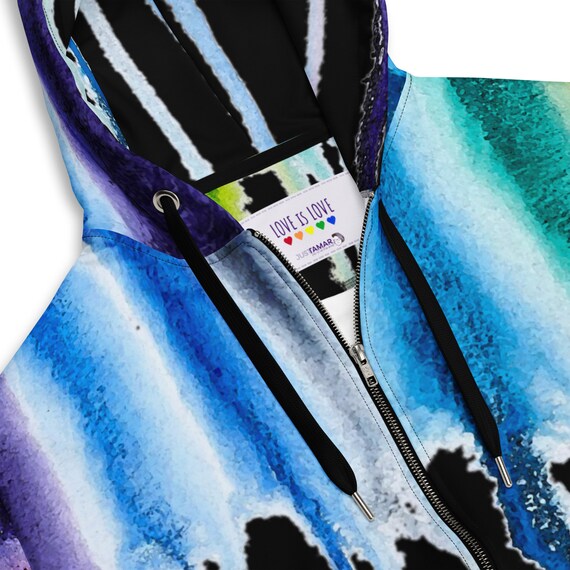 CLEARANCE Full Zip Black Hoodie Watercolor Rainbow Drip Design Etsy UK