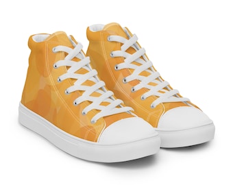Yellow / Orange High-Top Canvas Sneakers | Funky Abstract Sneakers | Original Art Footwear