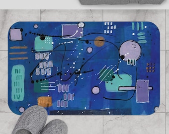 Abstract Art Microfiber Bath Mat: "Blue Confusion Pt.2"