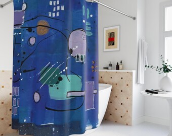 Abstract Art Shower Curtain: Modern Blue Bathroom Decor
