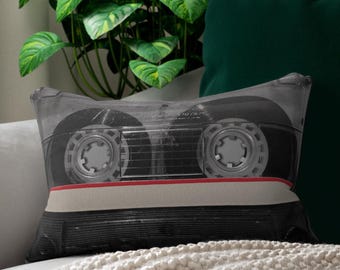 Retro Mixtape Cassette Throw Pillow: 80s 90s Nostalgia Decor
