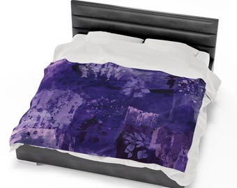 Velveteen Plush Blanket: Purple Abstract Art Throw