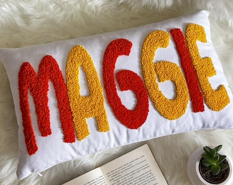Personalized Punch Needle Name Pillow, Embroidered Nursery Decor