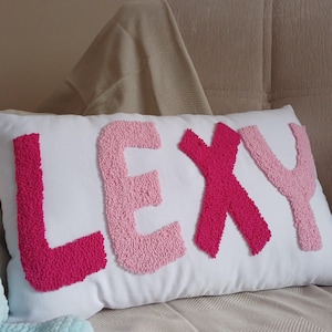 Personalized Baby Girl Room Name Pillow Cover, Baby Girl Nursery Pillow, Punch Needle, Custom Baby Name Pillow, Personalized Lumbar Pillow