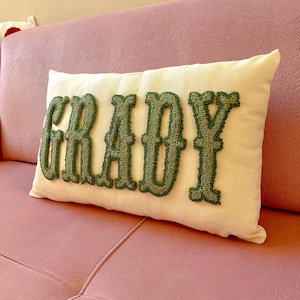 Custom Monogram Name Pillow – Punch Needle Pillow, Personalized Nursery & Kids Room Decor