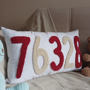 Custom Zip Code Pillow – Personalized Punch Needle Gift, Embroidered Home Decor, Housewarming Gift, First Home Keepsake, New Home Gift