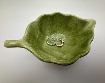 Green Ceramic Leaf Trinket Dish