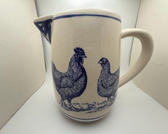 Hen & Rooster Stoneware Pitcher 8.5"