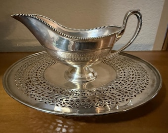 Vintage Silverplated Gravy Boat & Serving Tray