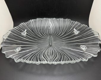 Footed Oval Glass Serving Platter 14.75"