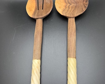 Olive Wood Salad Servers with Bone Handles