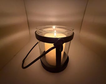 Hanging Metal & Glass Candle Holder 5"