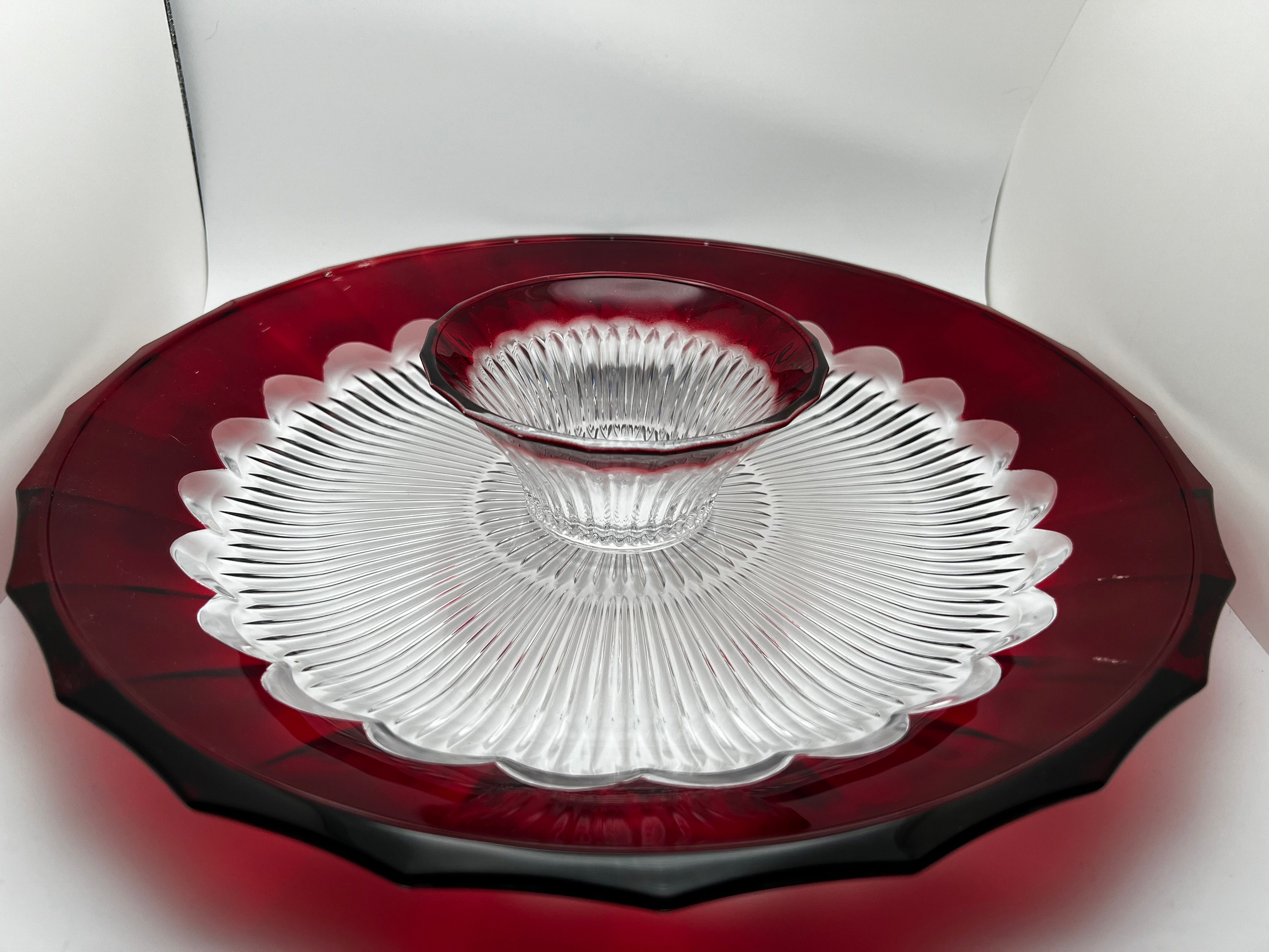 Ruby Red Edged Glass Serving Tray & Cup - Etsy