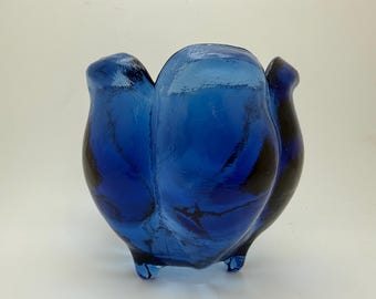 Blue Glass Tulip Votive Holder 4"