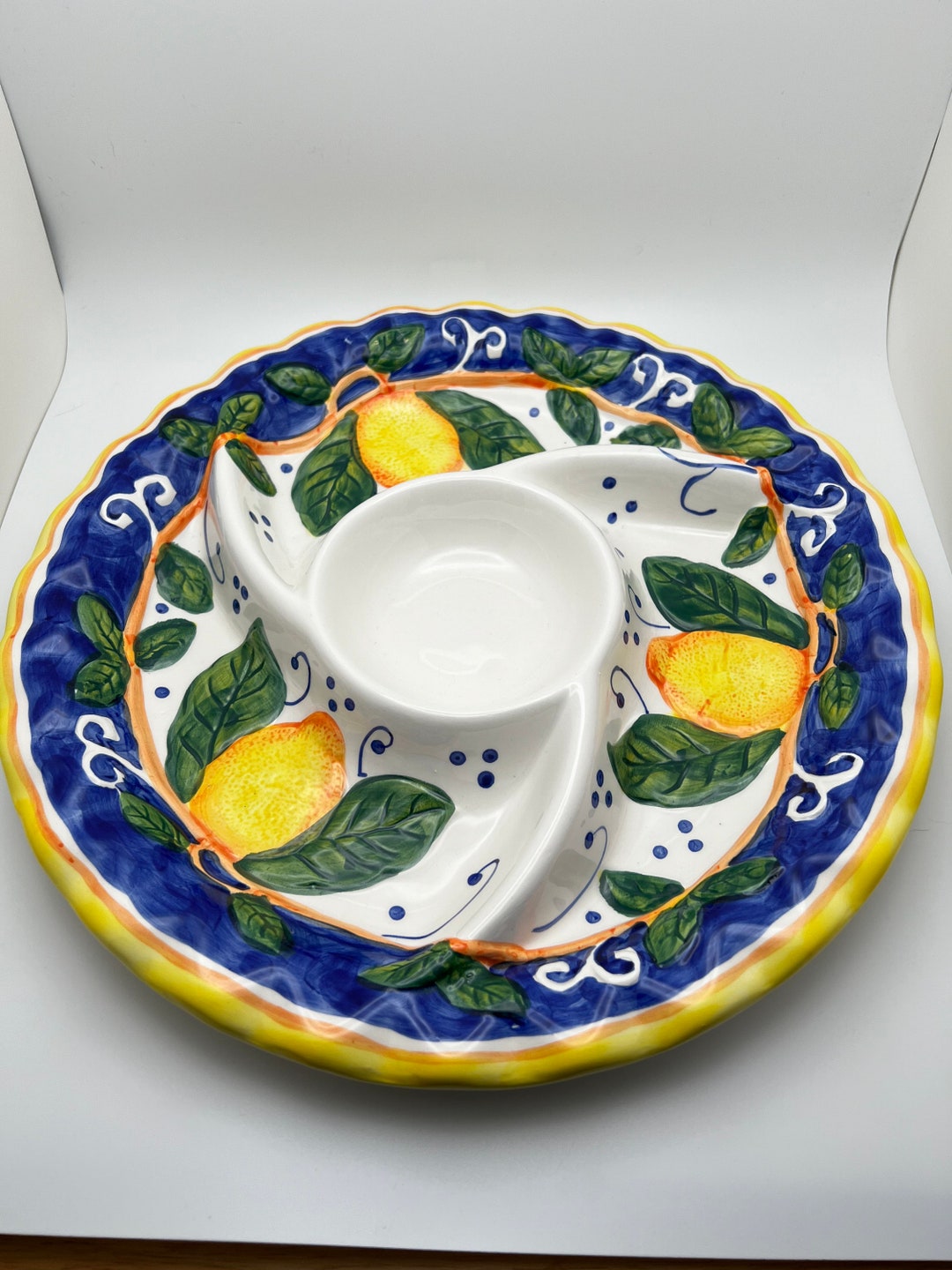 Ceramic Appetizer/divided Serving Platter With Lemons - Etsy