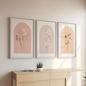 Flower Wall Art Set of 3, Watercolor Floral Prints, Wild Flowers Printable Wall Art, Gallery Wall Art, Minimalist  Home Decor Boho Bouquet