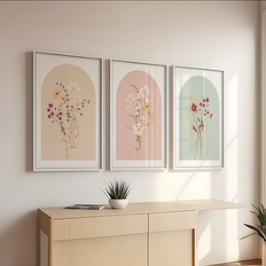 Aquarell Blumendrucke 3er Set, Wildblumen Blumenkunst, Galerie Wandkunst, Blumengemälde, minimalistisches modernes Wohndekor Boho Bouquet
