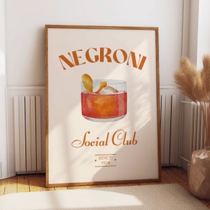 Negroni Print Cocktail Retro Poster Alkohol Poster Bar Warenkorb Drucke Minimalistische Wand Kunst Trendige druckbare Galeriewand digitaler Download