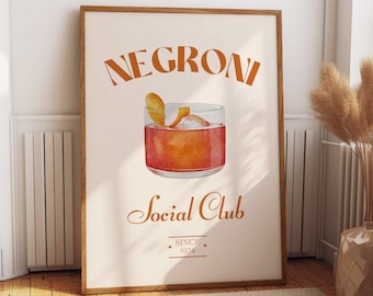 Negroni impression cocktail affiche rétro alcool affiche bar chariot impressions art mural minimaliste tendance imprimable galerie murale téléchargement numérique