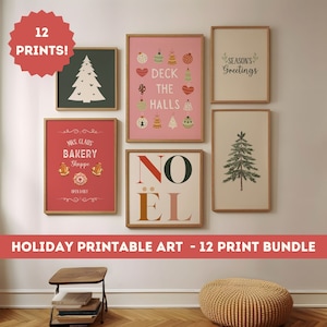 Christmas Printable Gallery Wall Art Mega Bundle, Holiday Decor, Set of 12 Xmas Art Prints, Festive Home Decor, Christmas Digital Download