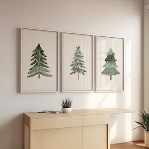 Christmas Tree Prints Set of 3 | Pine Tree Botanical Art | Printable Christmas Tree | Pine Tree Watercolor Print | Digital Download |