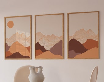 Mountain 3 Piece Wall Art | Mountain Landscape | Abstract Nature Print | Modern Minimal Decor | Warm Neutral Wall Art | Living Room Decor