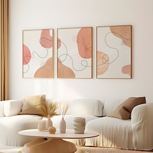 Pink Abstract Wall Art Set Of 3, Pink Watercolor Art Prints, Bohemian Decor Wall Art Prints, Printable Wall Art, Boho Home Decor Neutral,